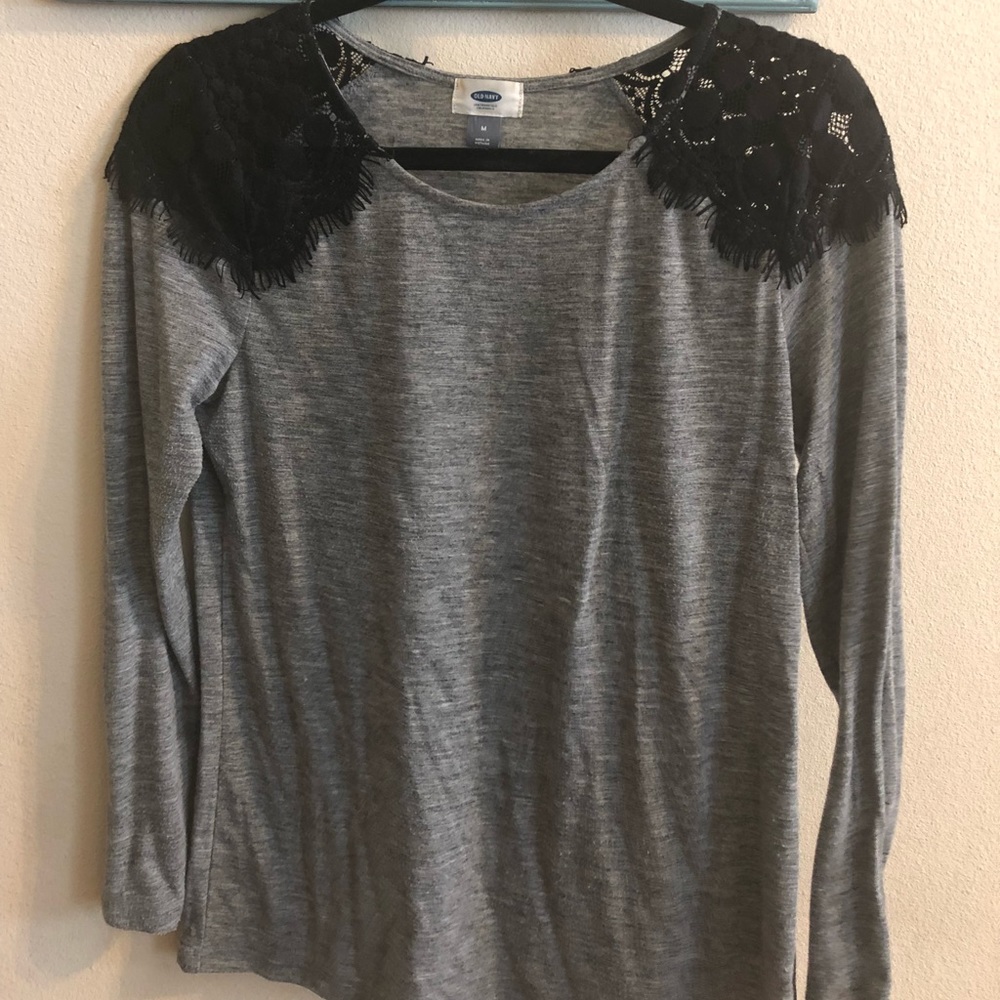 Soft long sleeve t with lace detail